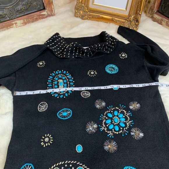 Victoria Jones Vintage Embellished Turquoise Beaded Tunic Sweater - Picture 8 of 12